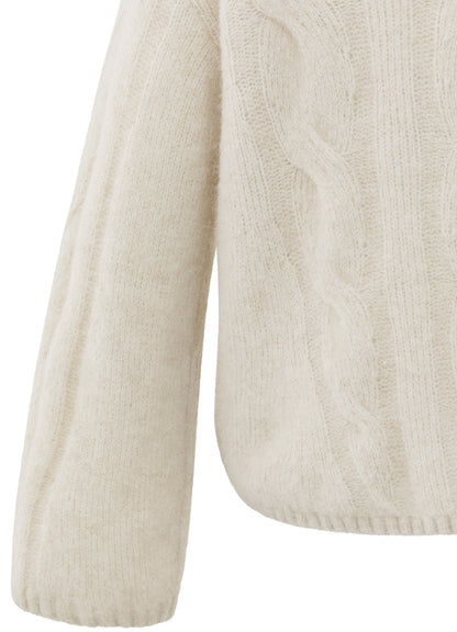 Cable Sweater Round Neck Ls : Wool White 24001