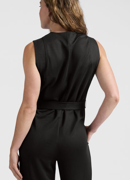 Jersey Sleeveless Jumpsuit With Placket Detail : Washed Black 99989