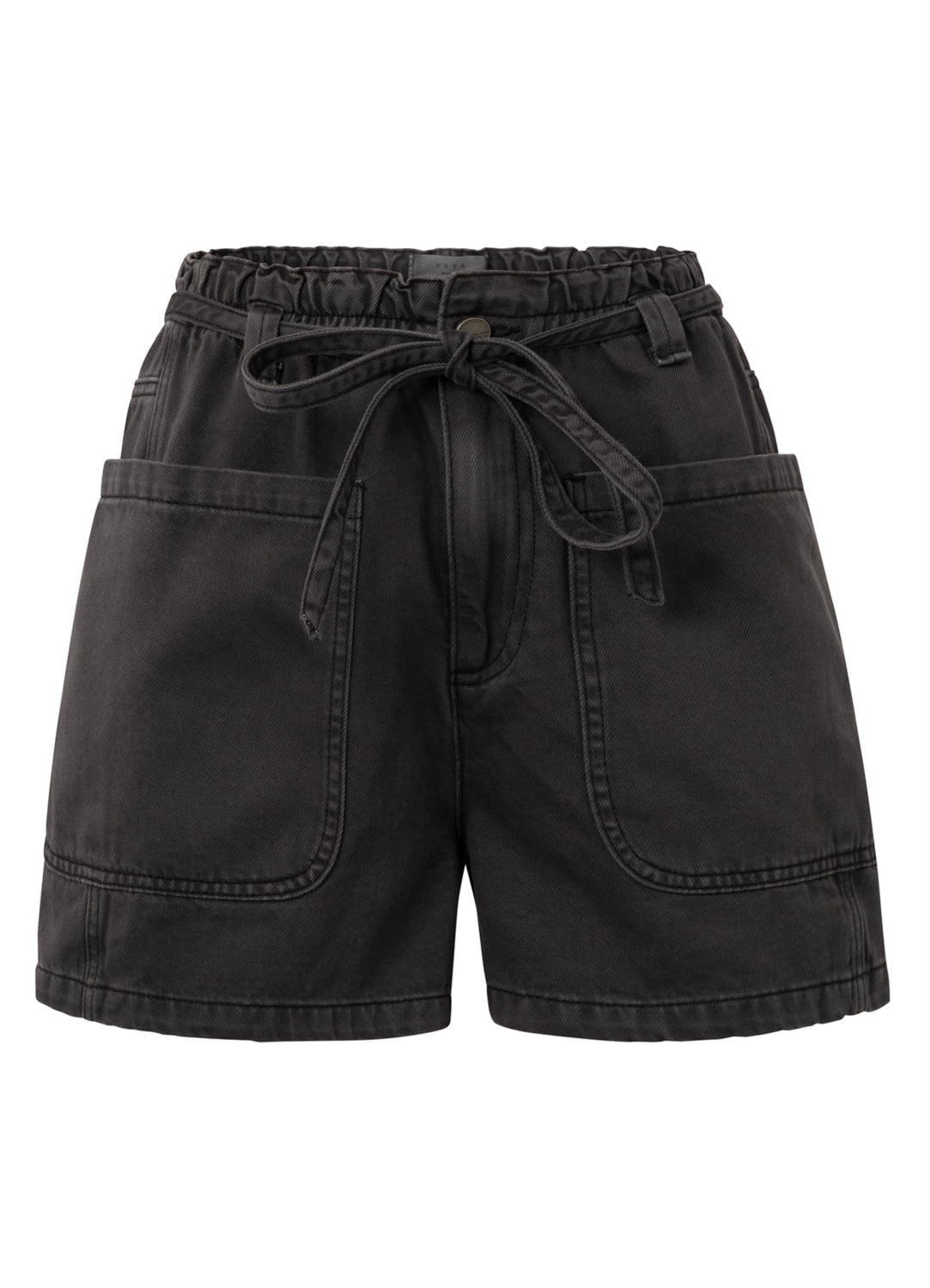 Garment Dye Woven High Waist Cargo Short : Washed Black 99989