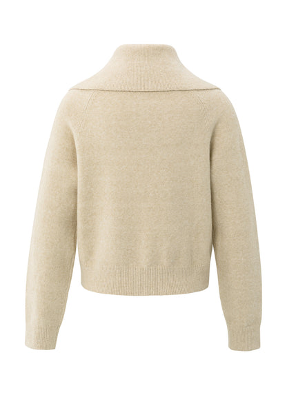 Cardigan With Zipper And Wide : Yellow Sand Beige Melange 99009