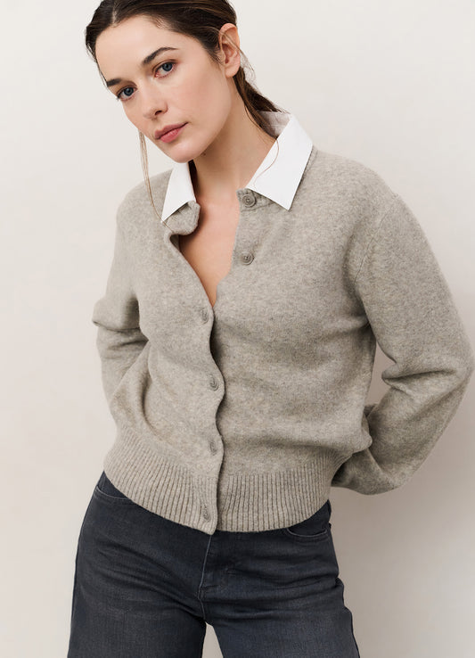 Cardigan With Detachable Woven : Brownish Grey 99018