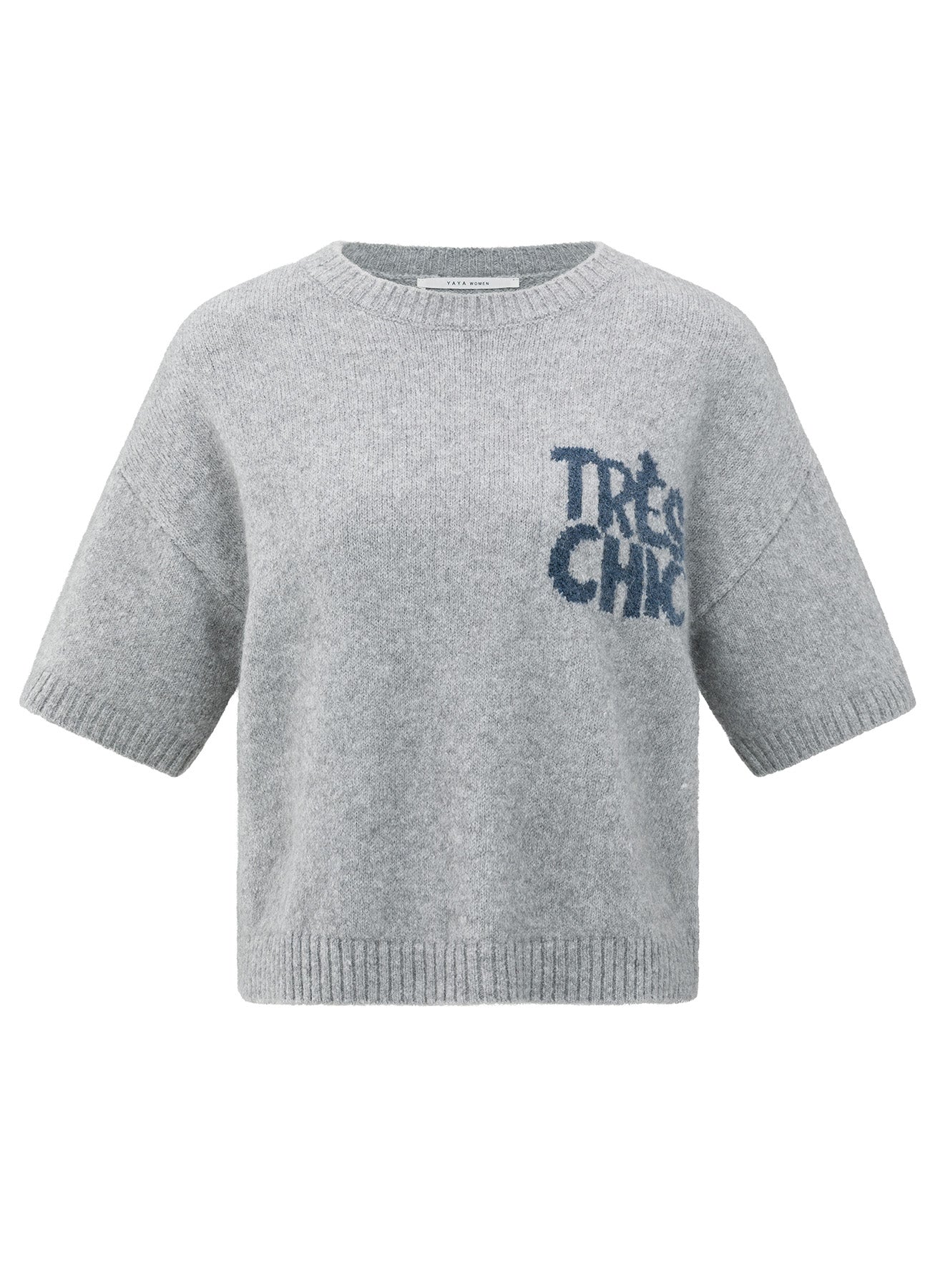 Short Sleeve Sweater With Artw : Light Grey 99001