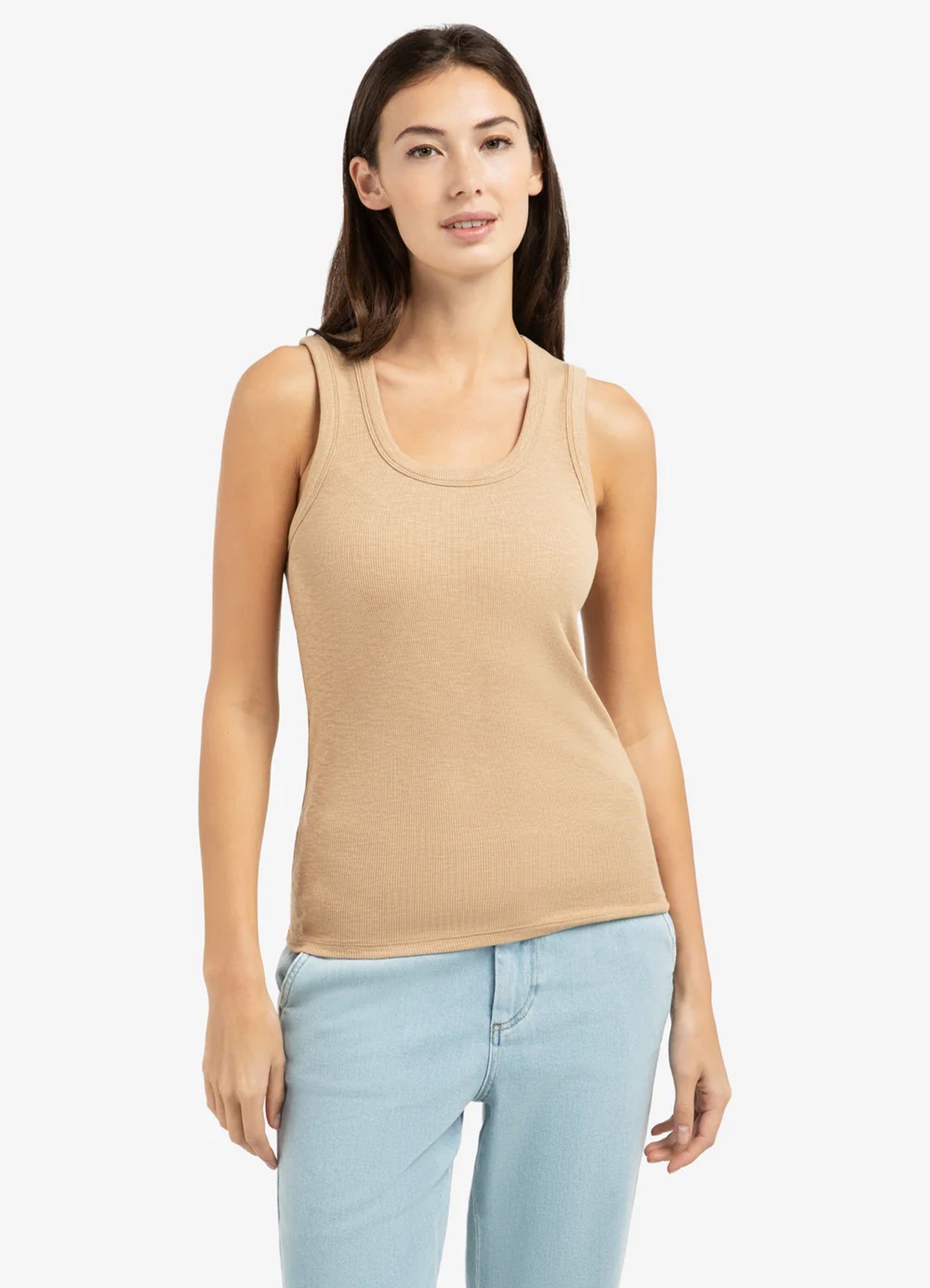 Rib Singlet With Round Neck : Tan Brown 99051