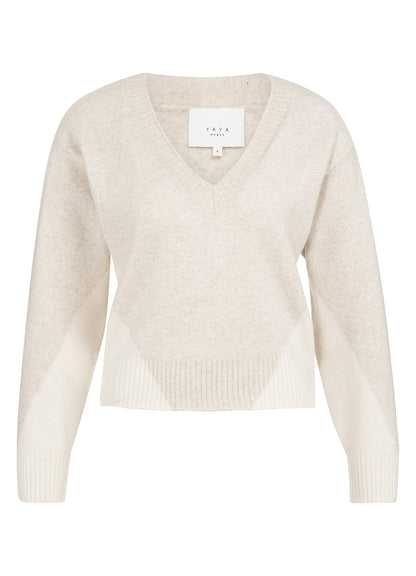 V-Neck Colorblock Sweater Ls : Heather Grey Dessin 990401