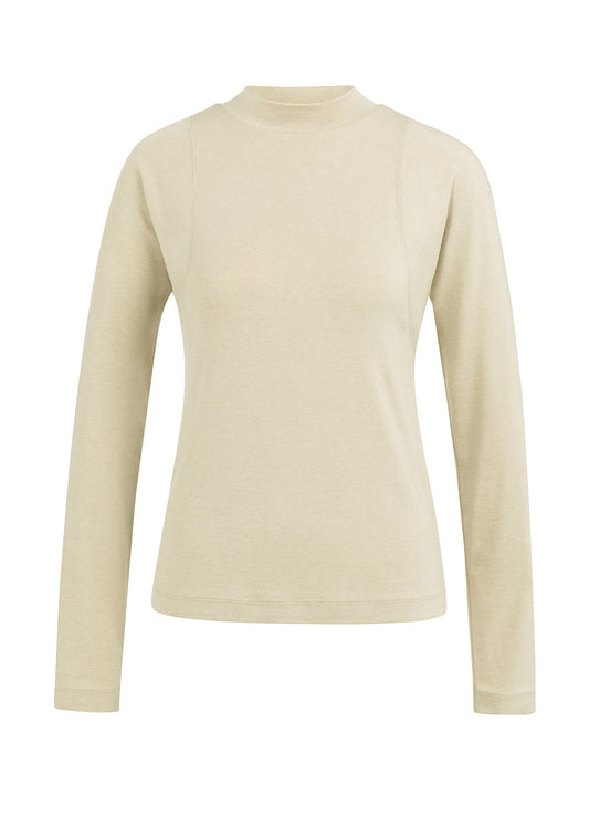 Long Sleeve Mock Neck Top : Yellow Sand Beige Melange 99009