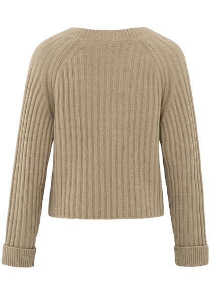 V-Neck Rib Sweater Ls : Safari Melange 998032