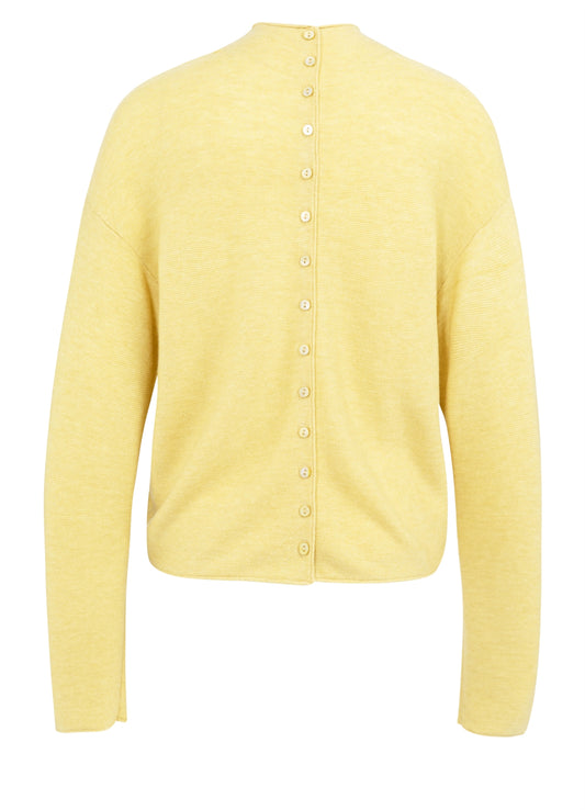Textured High Neck Sweater With Buttons : Dried Moss Green Melange 406262