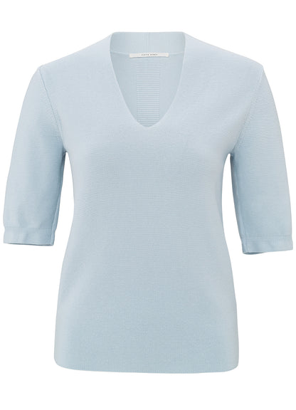 V-Neck Short Sleeve Sweater : Gray Dawn Blue 44106