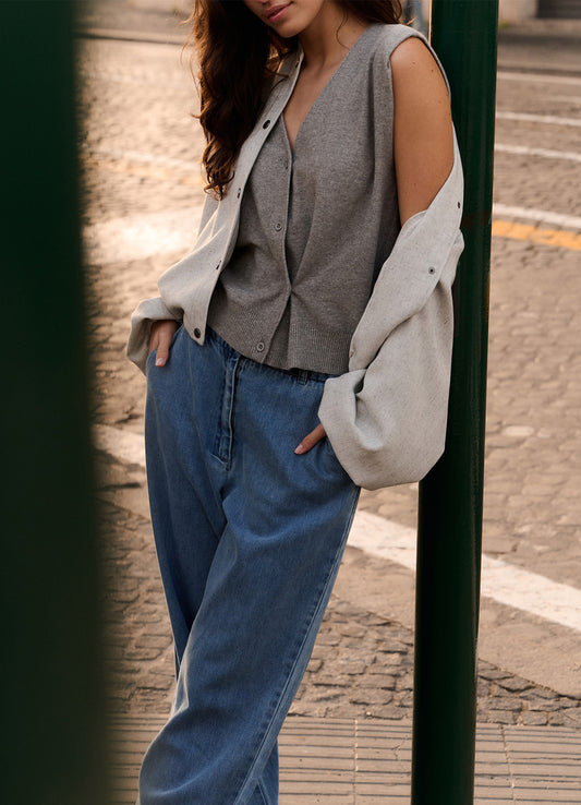 Loose Denim Pantalon W. Roll U : Blue Denim 01111