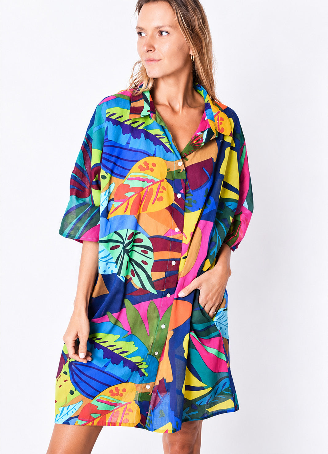 Chemise Coton Oversize Imprimee : 1350 Multi Fonce