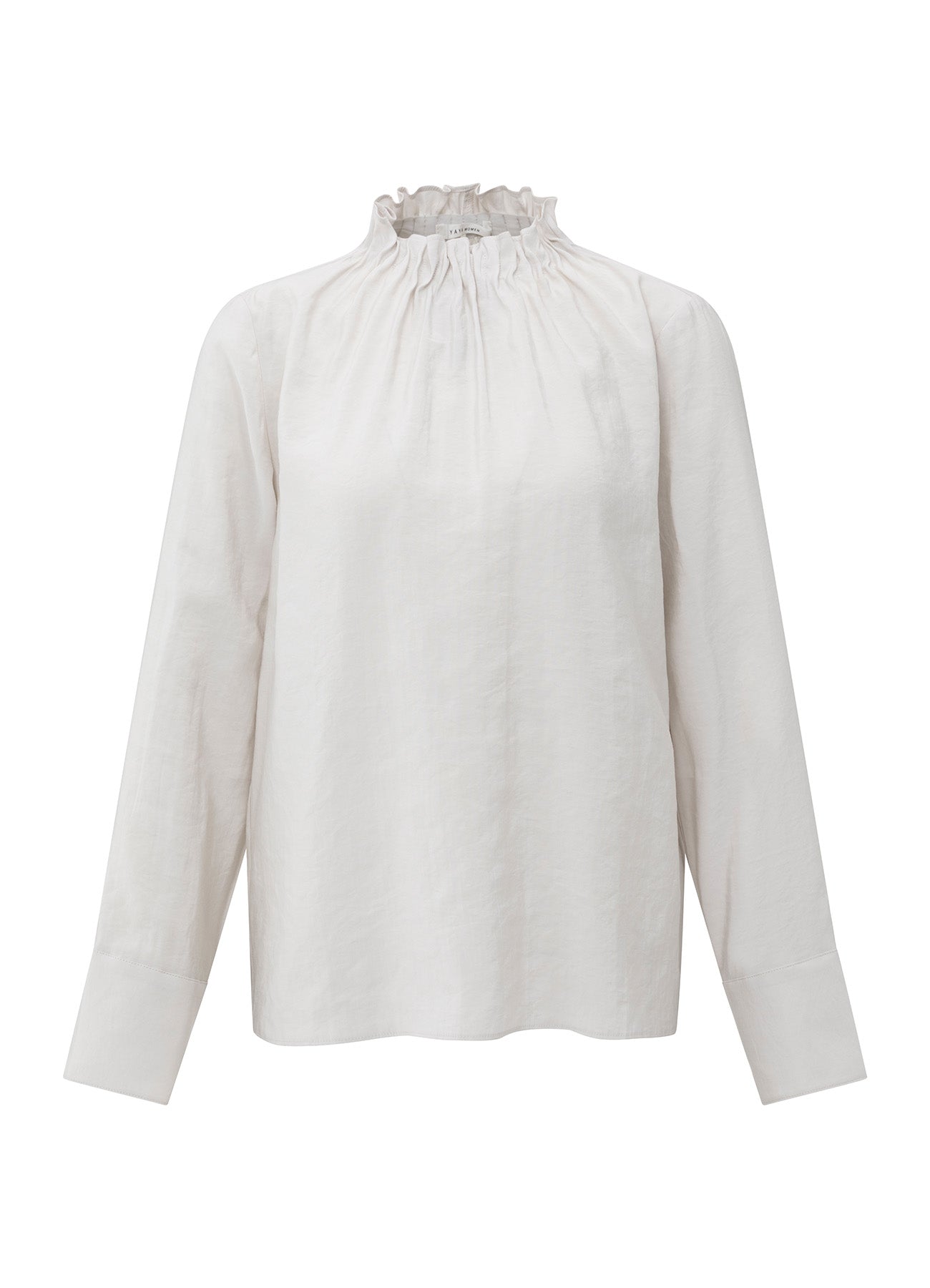 Ruffled High Neck Top : Early Frost White 990302