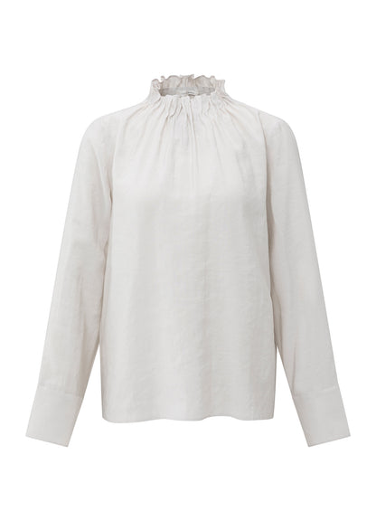 Ruffled High Neck Top : Early Frost White 990302