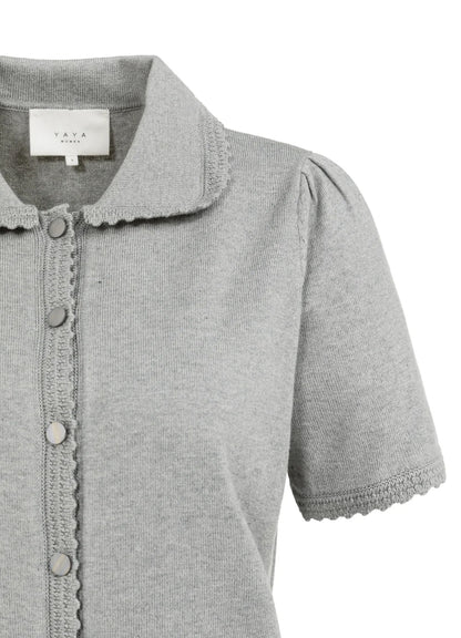 Short Sleeve Cardigan With Tex : Iron Grey Melange 990472
