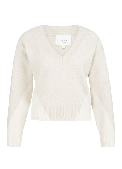 V-Neck Colorblock Sweater Ls : Heather Grey Dessin 990401