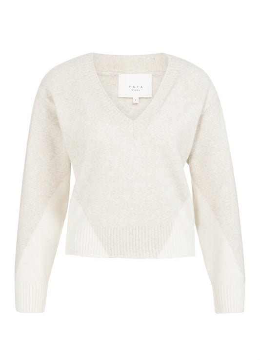 V-Neck Colorblock Sweater Ls : Heather Grey Dessin 990401