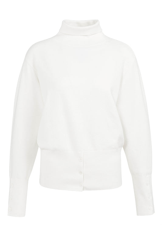 High Neckline Sweater With Buttons : Snowfall White 10002