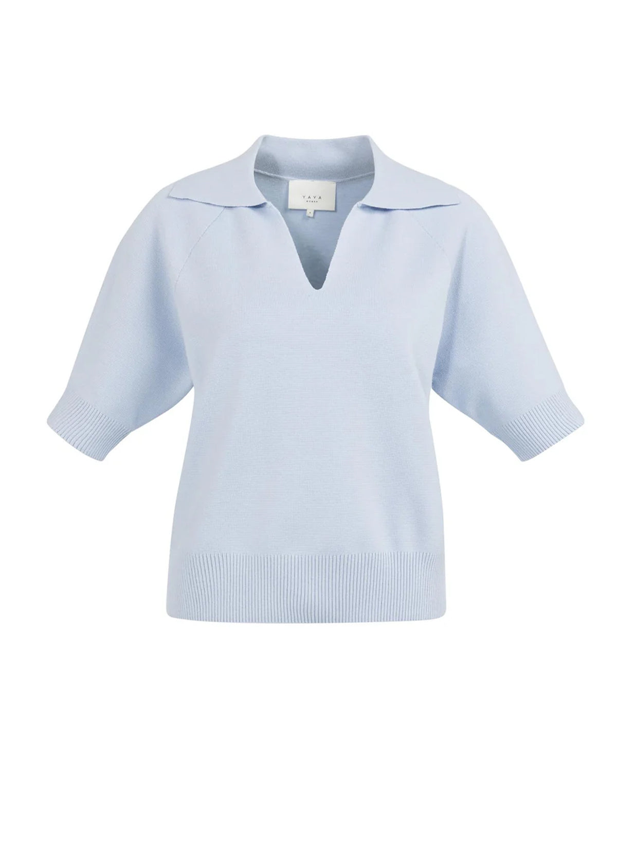 Short Sleeve Sweater With Coll : Ice Blue 99048