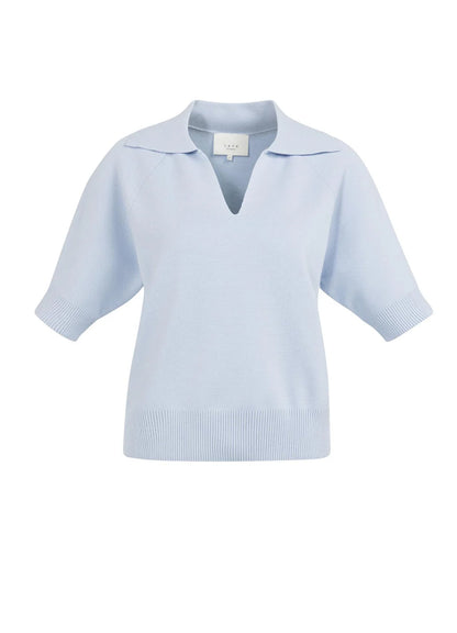 Short Sleeve Sweater With Coll : Ice Blue 99048