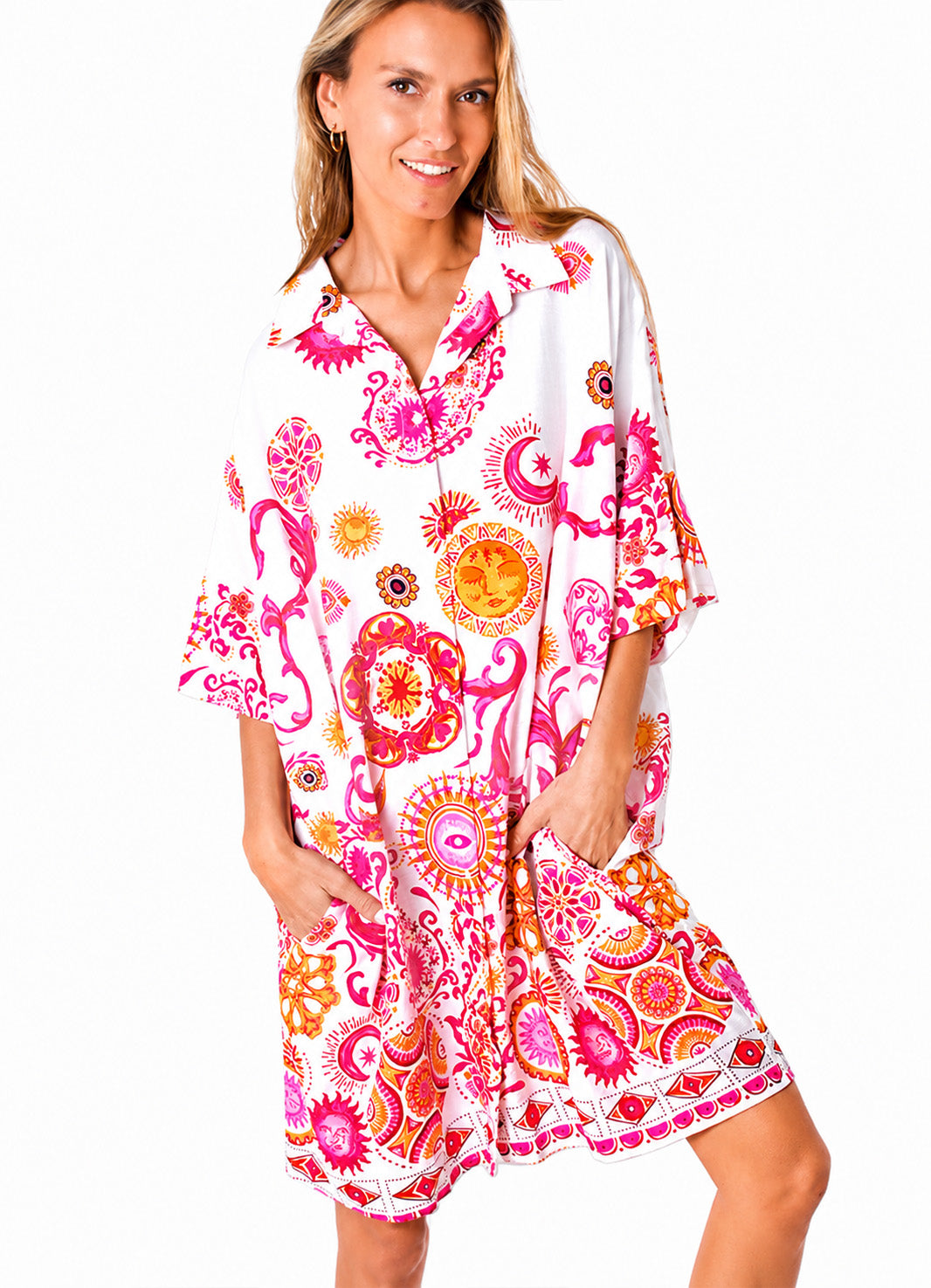 Chemise Coton Oversize Imprimee : 0454 Rose Fonce