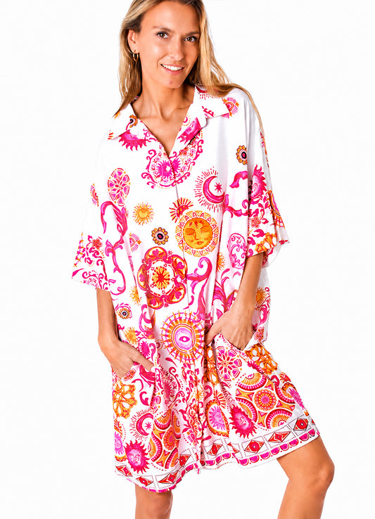 Chemise Coton Oversize Imprimee : 0454 Rose Fonce