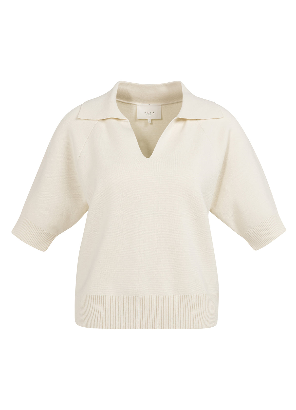 Short Sleeve Sweater With Coll : Ecru 99053