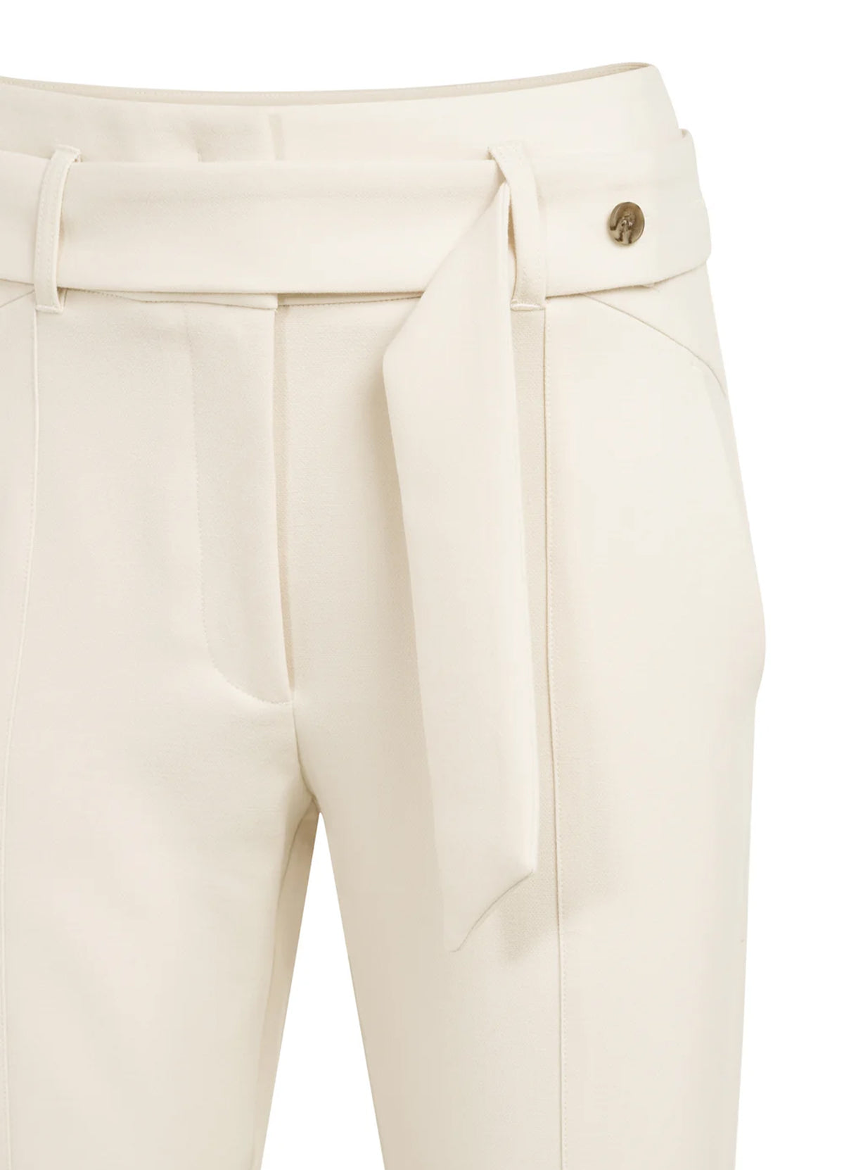 High Waist Straight Leg Trousers With Belt And Seam Details : Creme Beige 99058