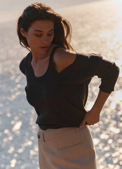 Round Rib Sweater With Tanktop : Phantom 94205