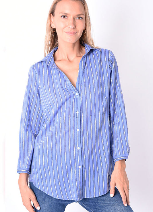 Chemise Col V Manche 3/4 : 0552 Bleu Fonce