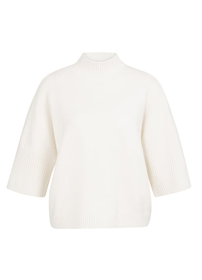 High Neckline Sweater With Rib Sleeves : Snowfall White Melange 100022