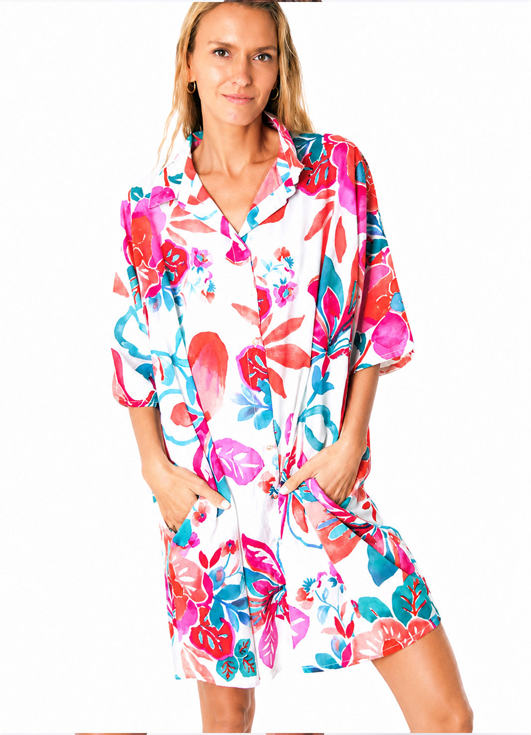 Chemise Coton Oversize Imprimee : 0401 Rose Clair