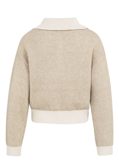 Sweater With Contrast Color Details : Oxford Tan Brown Dessin 513061