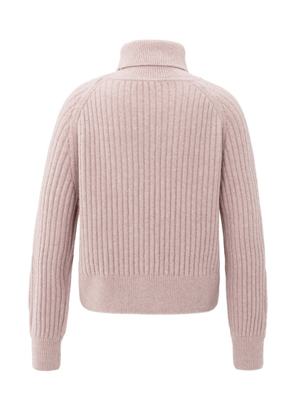 Turtle Neck Sweater With Cable : Shadow Gray Pink Melange 990312