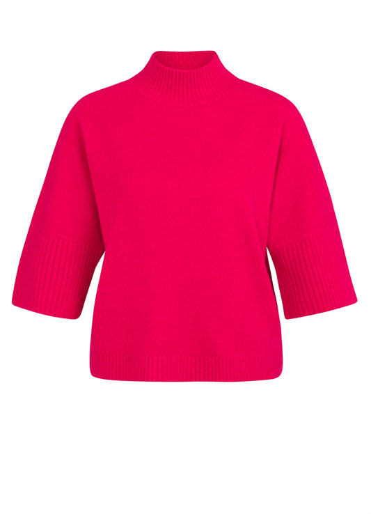 High Neckline Sweater With Rib Sleeves : Rose Red Melange 818522
