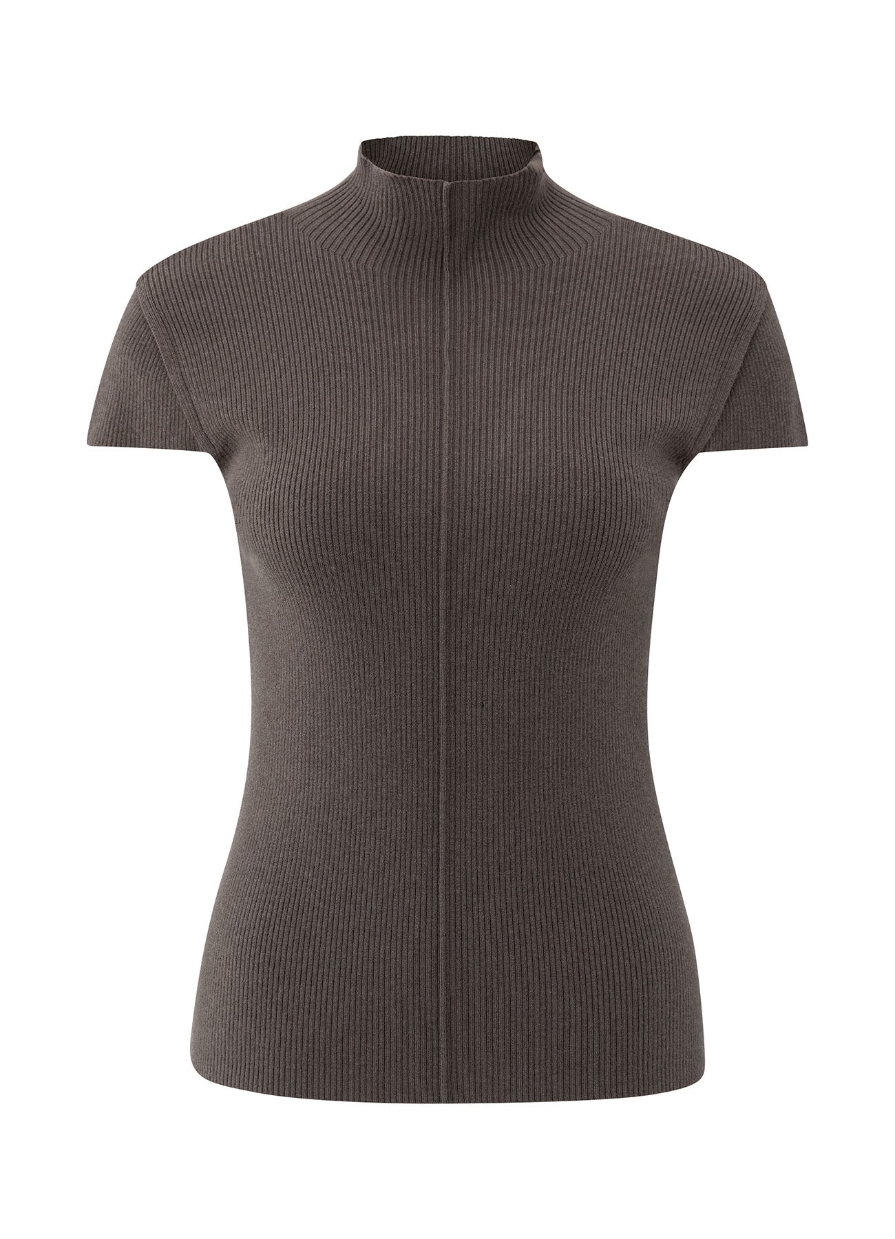 Rib Fitted Sweater With Seam At Front : Dark Taupe Grey 990312
