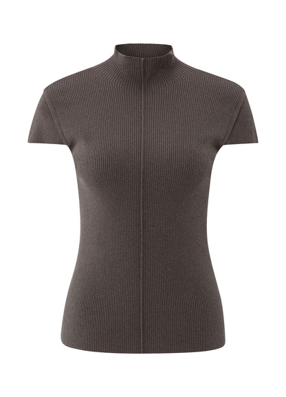 Rib Fitted Sweater With Seam At Front : Dark Taupe Grey 990312