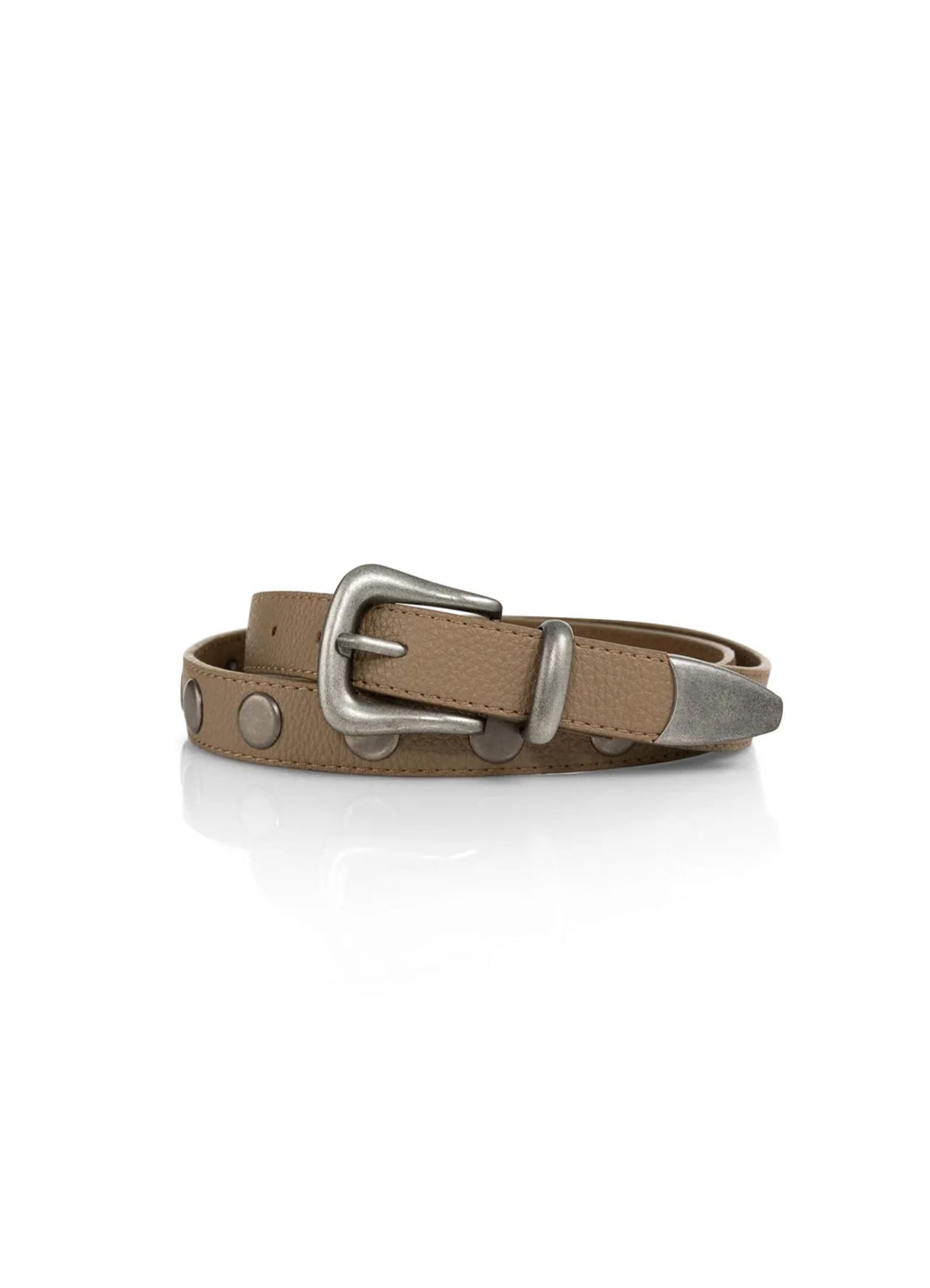 Studded Leather Belt : Khaki Green 99045