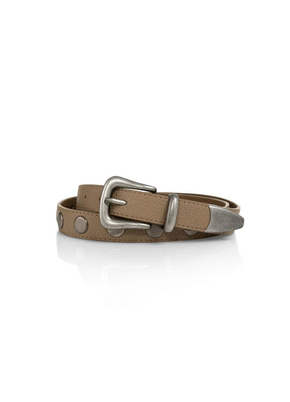 Studded Leather Belt : Khaki Green 99045