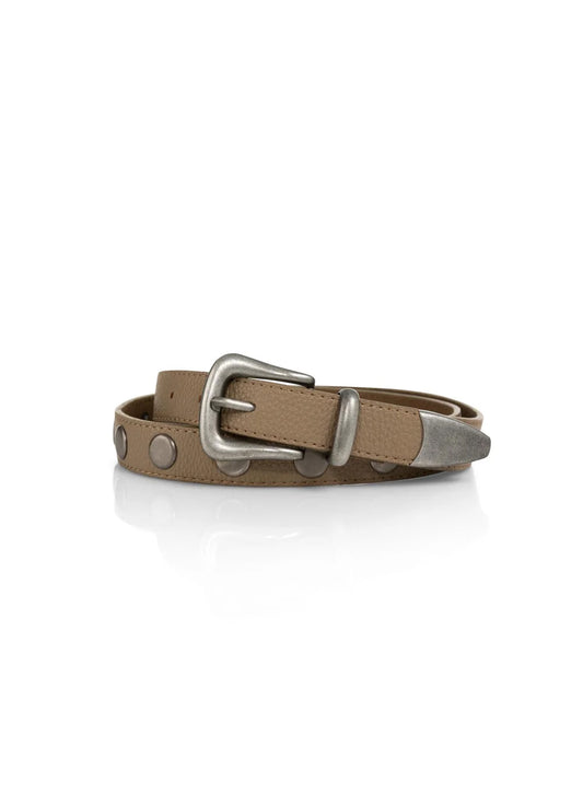 Studded Leather Belt : Khaki Green 99045