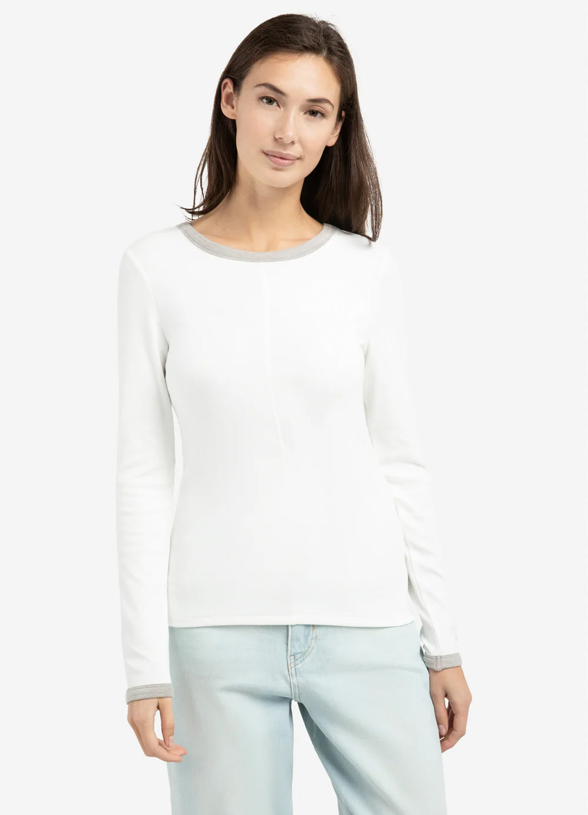 Long Sleeve Top With Contrast : Pure White 00000