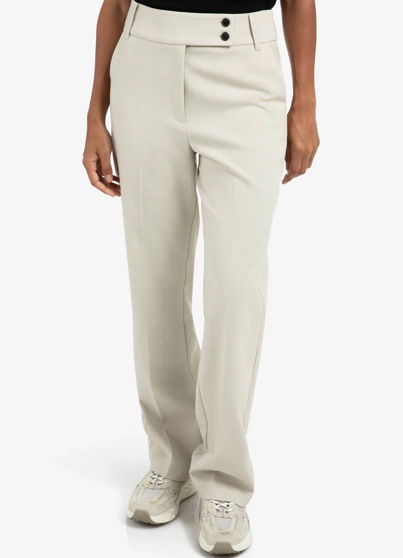 Woven Straight Fit Trousers With Fancy Waistband : Cloud Grey Melange 61509