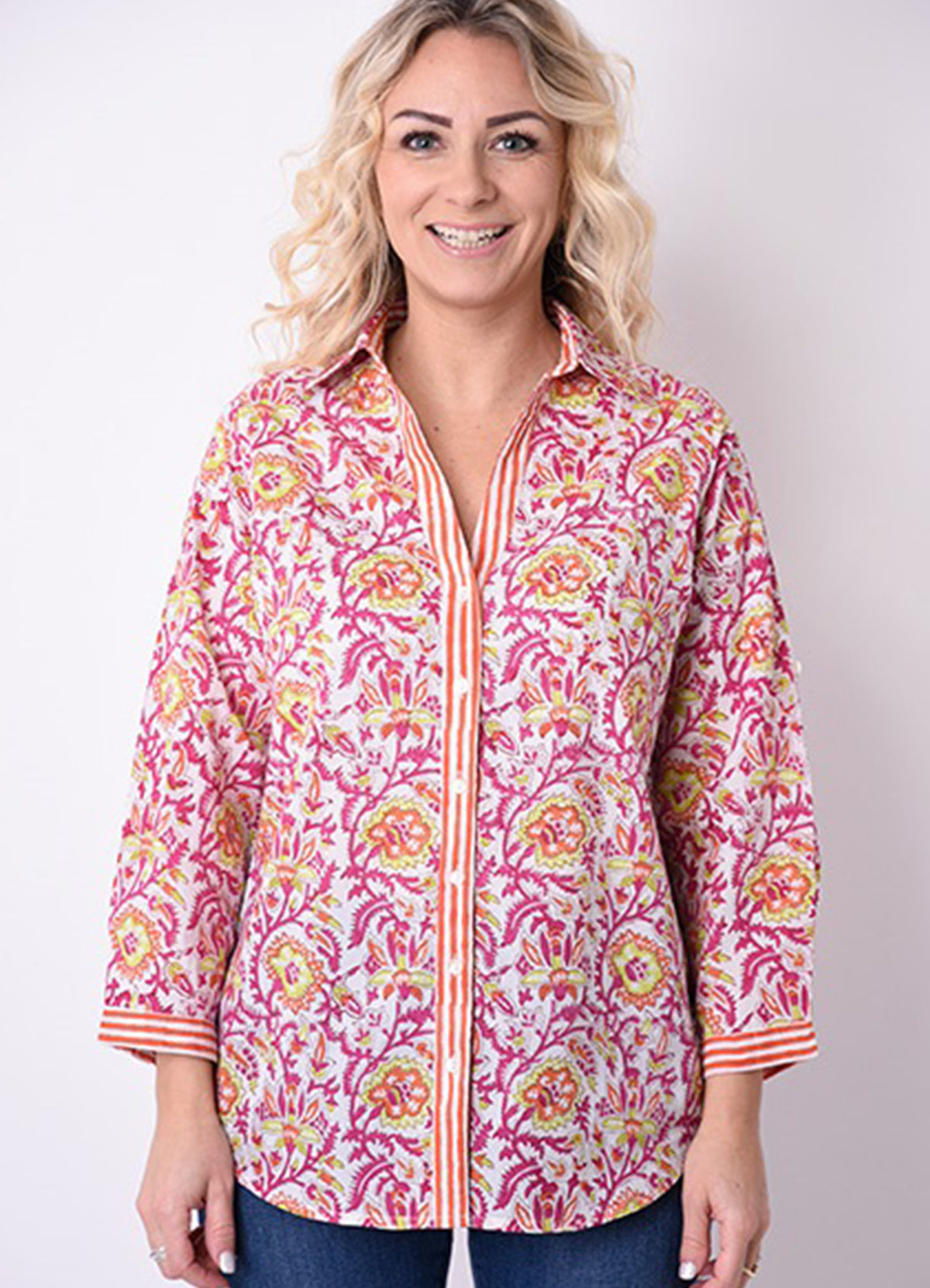 Chemise Coton Col V Block Print /Patch : 0900 Orange Clair