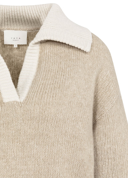 Sweater With Contrast Color Details : Oxford Tan Brown Dessin 513061