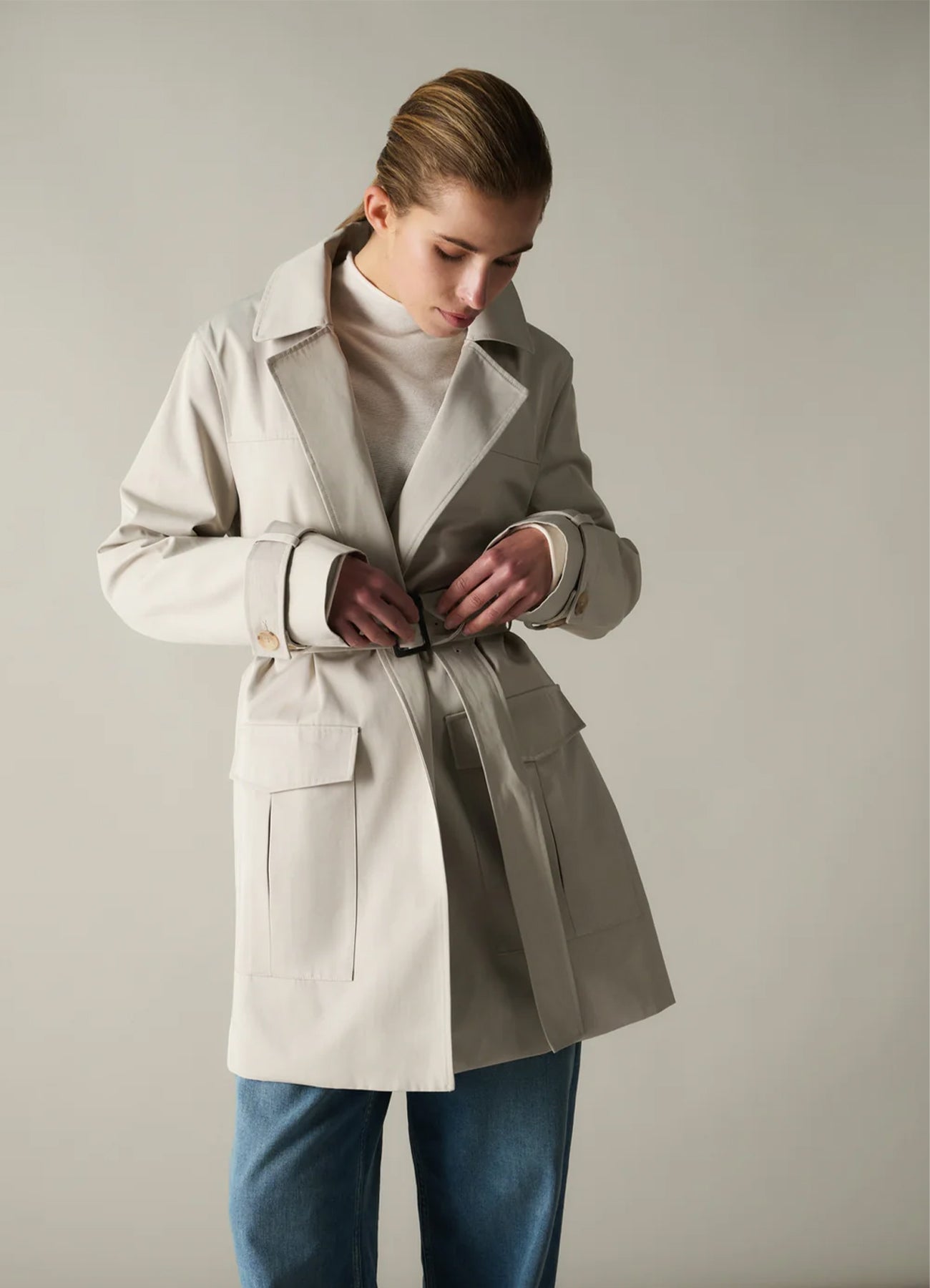 Woven Mid Length Trenchcoat Wi : Slate Grey 99055
