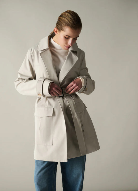 Woven Mid Length Trenchcoat Wi : Slate Grey 99055