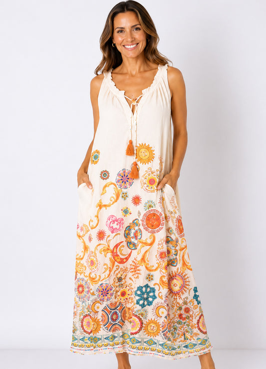 Robe Longue Col Plisse Ss Manches : 0301 Ecru