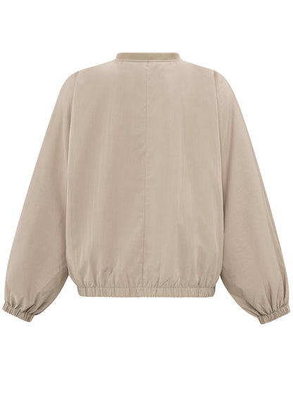 Nylon Cropped Bomber Jacket With Taping Detail : Twill Beige 99998
