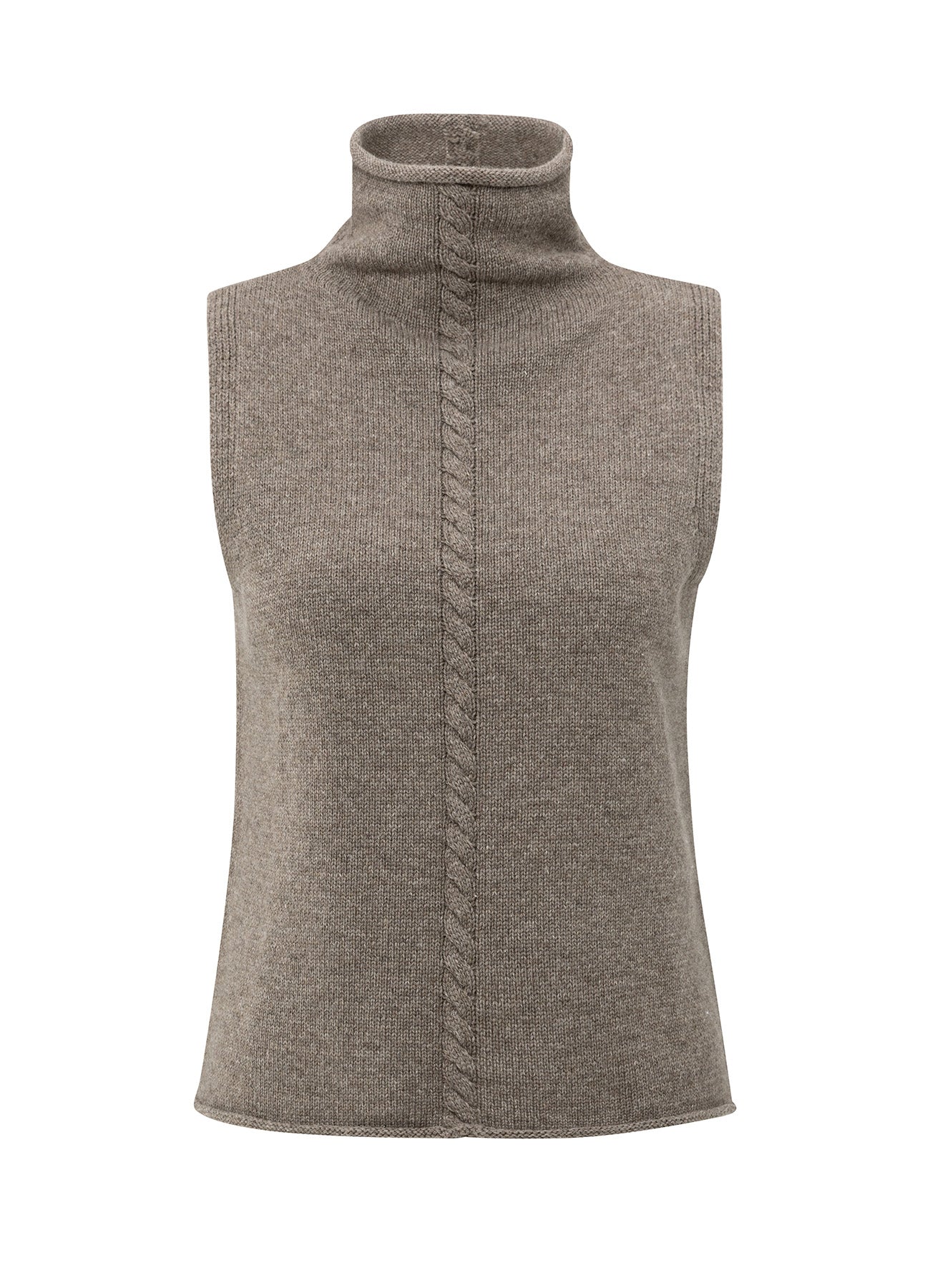 Cable High Neck Sleeveless Swe : Brown Melange 990172