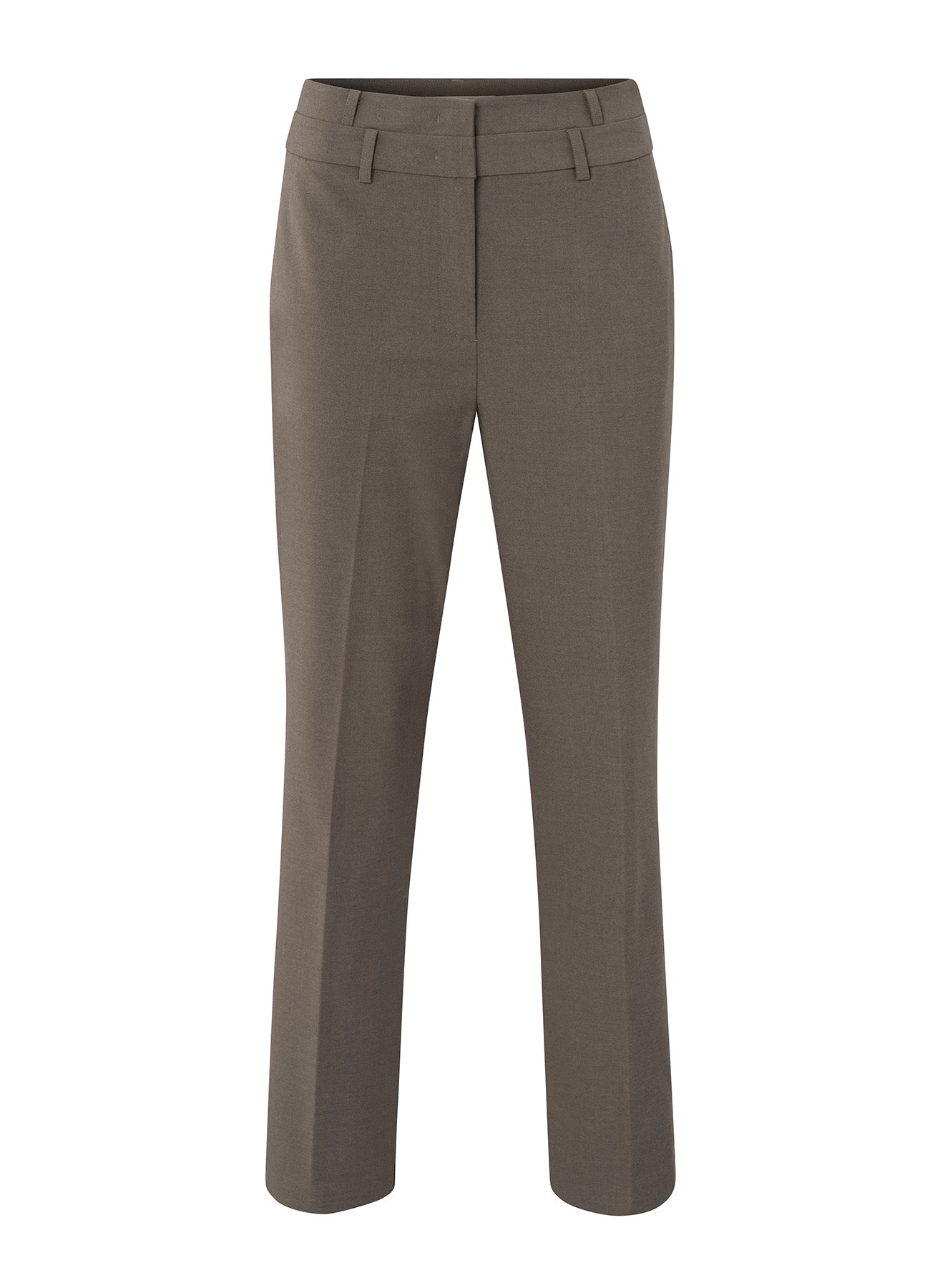 High Waist Straight Fit Trousers With Double Waistband : Dark Taupe Grey Melange 99031