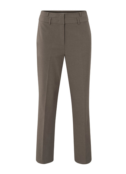 High Waist Straight Fit Trousers With Double Waistband : Dark Taupe Grey Melange 99031