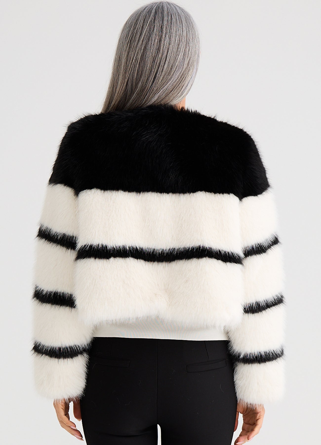 Debby Fur Jacket : Monochrome Stripe